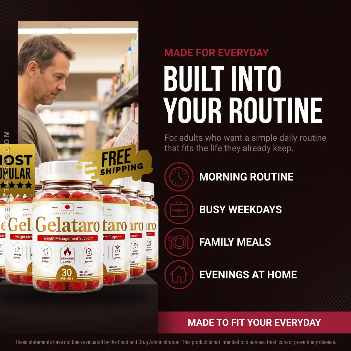 Who Gelataro is for: adults who want a simple daily weight management routine for mornings, busy weekdays, family meals and evenings at home